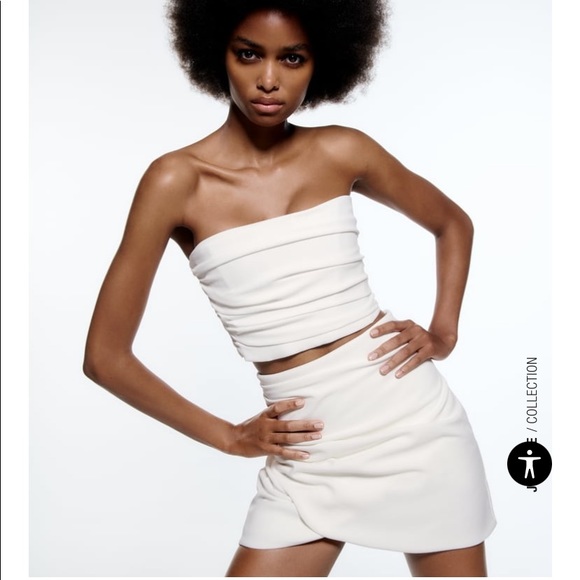 Zara Moss GREEN with ruching + asymmetric mini SKIRT - Picture 1 of 12